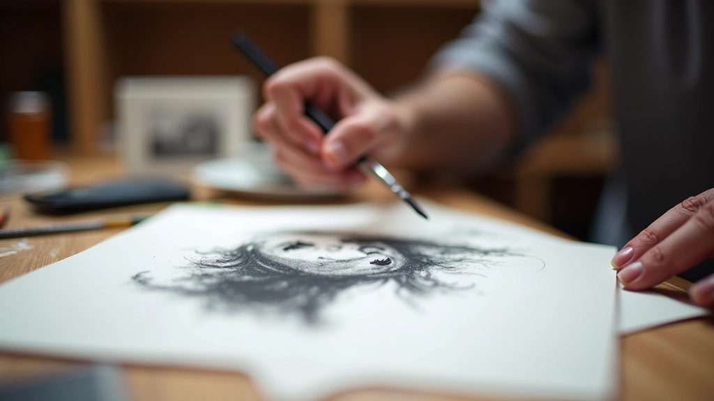 Detailed charcoal sketching session