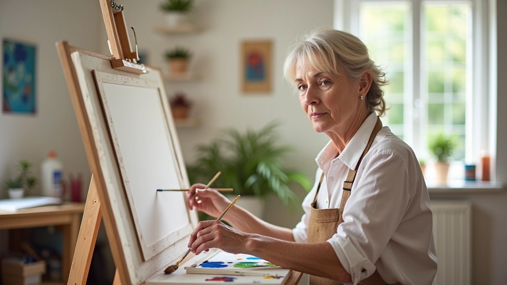 Woman enjoying watercolour painting in our studio