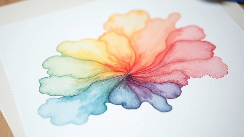 Beautiful watercolour wash demonstration showing colour gradation from concentrated pigment to light diluted colour spreading across wet paper
